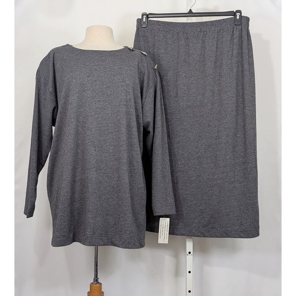 Vintage 90s Top Skirt Set Long Sleeve Midi Gray Women's Size 18 New Deadstock